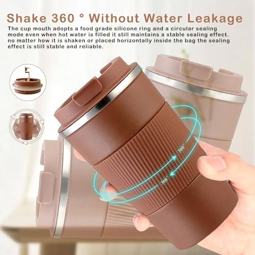 Senshuomy Travel Mug, Insulated Coffee Cup with Leakproof Lid(Brown/510ml) — view 3