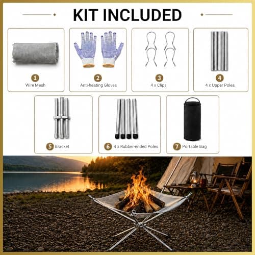 Portable Fire Pit for Camping with Heat Resistant Gloves and Carrying Bag — view 6