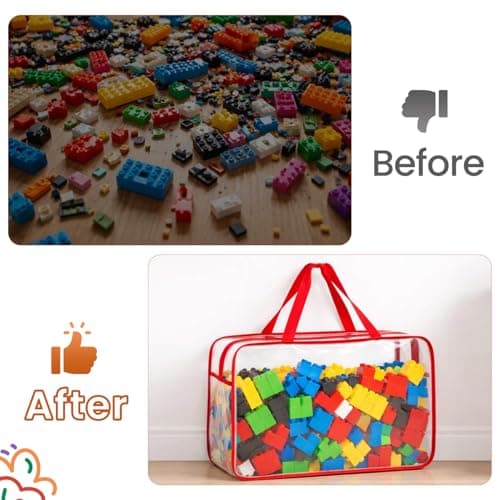 M.J COMFY-LIFE 4 Pack Clear Toy Storage Bags with Handle & ID Tags 12.2x9.06x3.94 Inch PVC Organizer Bags Reusable Transparent Travel Toiletry Bags for Building Blocks Puzzles Cosmetics Multicolor — view 5