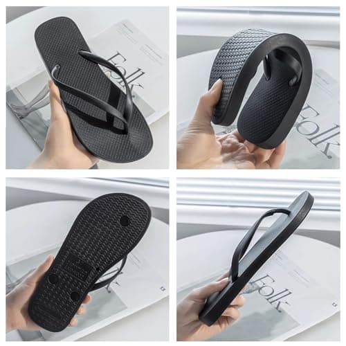 JiaYouLC Unisex Flip Flops Rubber Flatform Beach flipflops Slip-Resistant Flat Flip-Flop for Shower Swimming Pools (Black-A, Adult, Men, 8, Numeric Range, UK Footwear Size System, 9, Medium) — view 2