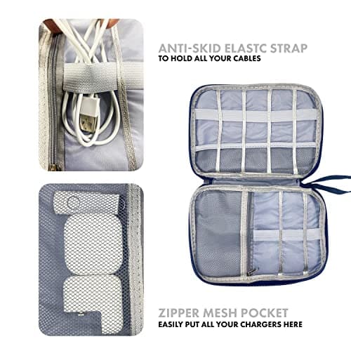 Woodland Leathers cable bag and cable organiser bag is a travel essentials electronics travel organizer for Chargers, Cables, USB Drive, SD Card, power bank and Hard Disk with Handle (Black) — view 2