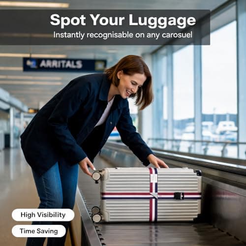 Jenck One‑Piece Cross Luggage Strap, 4.2M Adjustable Heavy Duty Suitcase Belt, Thickened Luggage Packing Belt with Quick Release Buckle for 20‑34 Inch Suitcase, Red‑White‑Blue — view 3