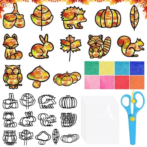 Autumn Craft DIY Kit for Kids - 26 Paper Window Suncatchers with 13 Designs