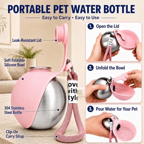 Portable Dog Water Bottle 285ml 2-in-1 Stainless Steel Pet Travel — view 5