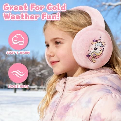 IHCEMIH Ear Muffs Women Girls Earmuffs Fluffy Plush Foldable Unicorn Earmuff Winter Accessories Soft Ear Warmers Running Skiing Ears Covers Protectors from Wind Cold Outdoor Gift for Childrens Pink — view 4