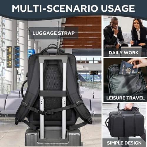 Vacuum Backpack Travel Bag with Pump, Easyjet Cabin Bag 45x36x20 Large Hand Luggage, 50L Black Backpacks with Laptop Compartment, Personalised Carry On Bag for Women Men Air Compression Backpack — view 5