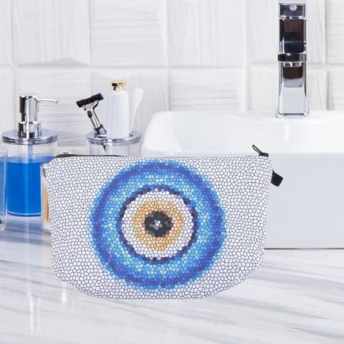 SECFOU Stylish Silver Toiletry Bag Portable Polyester Makeup Organizer Pouch for Camping and Travel Waterproof Travel Cosmetic Bag with Evil Eye Design for Women — view 4
