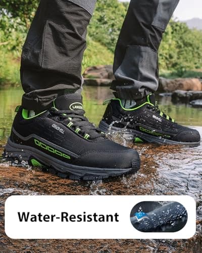 LANGDU Mens Hiking Shoes Womens Outdoor Trekking Lightweight Trainers Comfortable Sneaker Shoes 4.5-11 UK(9UK,Black-Green 30) — view 5