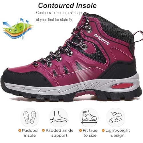 HODTOB Hiking Boots Mens Womens Lace-up Non-Slip Outdoor Men Women Mountain Trekking Shoes for All Season Walking Travelling Backpacking Camping Shoes Sneaker Rose Red 3UK — view 3