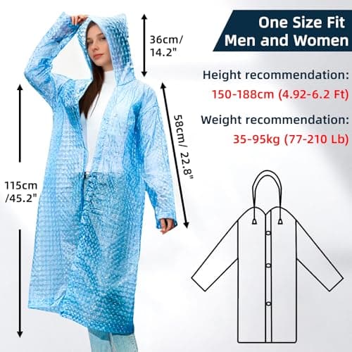 TonJin 1 Pack Rain Ponchos for Adults Reusable, New upgraded Thickened EVA Travel Raincoat Jacket with Hoods and Sleeves, 3D Blue Waterproof Capes Ponchos for Men Women Outdoor Hiking Camping — view 2