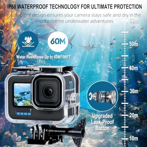 Waterproof Case for gopro Hero 13/12/11/10/9 Black - 60M/196FT Diving Protective Housing, Underwater Action Camera Case with Quick Release Mount & Anti-Fog Insert — view 5