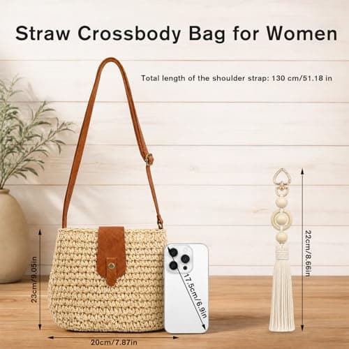 Celsano Straw Bags for Women UK, Summer Bohemian Straw Crossbody Bag with Zipper Handmade Weave Straw Small Beach Bag with Adujustable Strap for Beach Holiday Vacation Travel — view 4