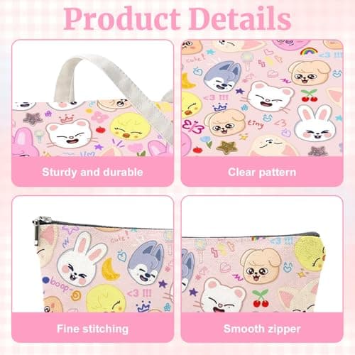 Onperpoe Stray Merch Canvas Tote Bag with SKZ Makeup Bag, Kpop Skzoo Gifts for Stray Girls Fans Reusable Shopping Bag for Concert Travel School Picnic Work — view 3