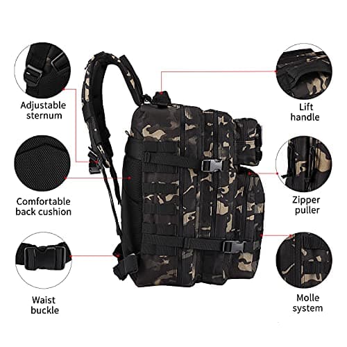 Oreunik Military Backpack 45L Waterproof Tactical Backpack Molle Backpacks Large Back pack for Travelling,Outdoor Trekking,Camping,Hiking,Fishing,Hunting,Gym(Black) — view 6