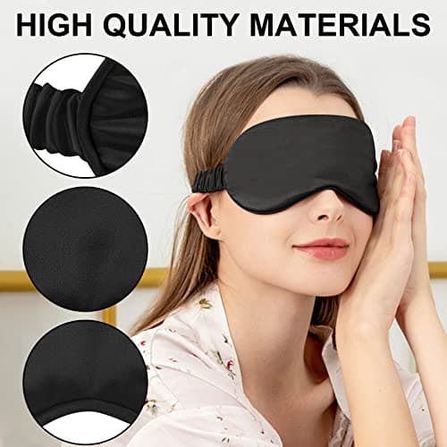 IEKEODI 2 Pack Silk Sleep Masks, Light Blocking Eye Masks, Black — view 3