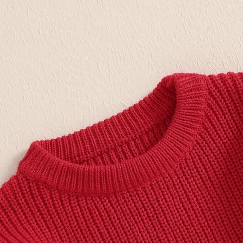 Geagodelia Toddler Baby Boy Girl Warm Sweater Long Sleeve Crew Neck Solid Color Knitted Pullovers Tops Knit Jumpers Sweatshirt Chunky Knitwear Fall Winter Clothes Outfits (Red, 2-3 Years) — view 2