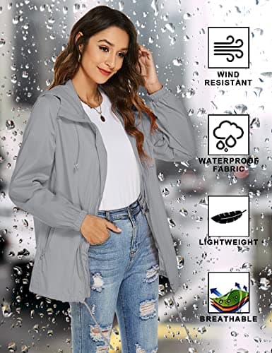 Rapbin Rain Coats for Women Waterproof Summer Jackets Packable Rain Jacket — view 3