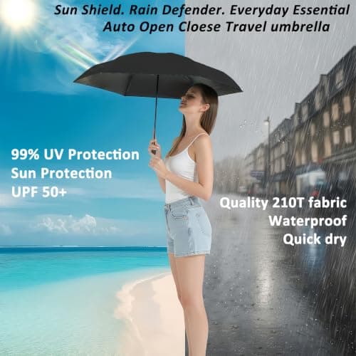 BAODINI Small UV Protection Travel Umbrella Compact for Rain and Sun UPF 50+ Windproof Portable 42 inch Umbrella for Women and Men Black — view 2