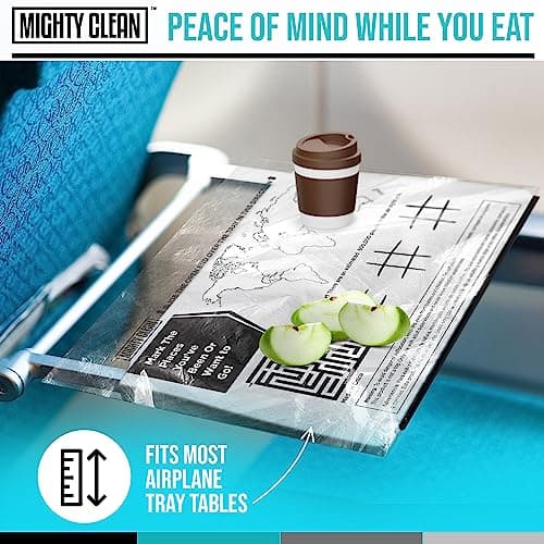 15 Disposable Travel Tray Protectors by Mighty Clean │ Airplane Travel Essentials for Toddler, Kids, and Adults │ Must Have for Flying │ Provides a Clean Surface and Entertainment │ 15 Pack — view 3