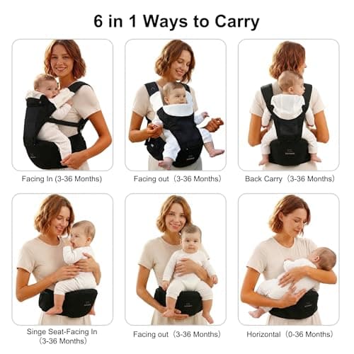 Bebamour Baby Carrier with Hip Seat, Newborn to Toddler 0–36 Months, Ergonomic Infant Carrier with Adjustable Waist Belt, Head Hood, Teething Pads & Waist Extender, Beige — view 5