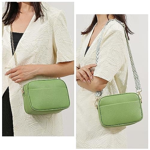 TIAASTAP Crossbody Bags for Women - Leather Handbags & Shoulder Bags Ladies Camera Cross Body Bag with Adjustable Wide Strap and Chain for Travel Shopping Work (Green) — view 2