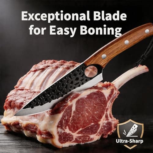 OOKUU Hand-Forged Chef Knife Set with Leather Sheath & Sharpener - Razor Sharp Stainless Steel Blade, Ergonomic Handle - Professional Kitchen & Outdoor Camping Knife — view 2