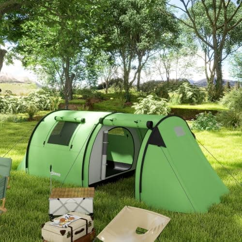 Outsunny 3-4 Man Camping Tent Tunnel Tent 3000mm Waterproof Dark Green — view 2