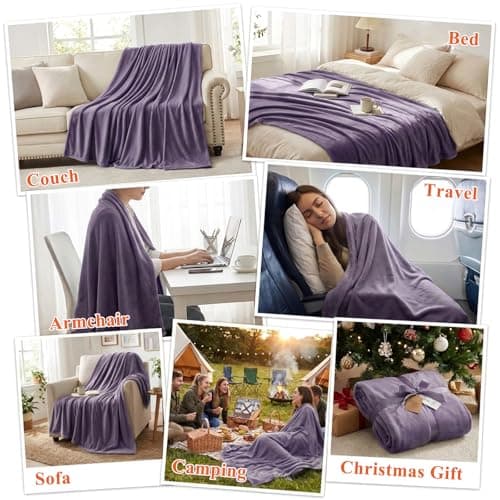 Aisbo Lavender Throws Blanket for Sofas - Bed Throw Double Size Fluffy Purple Blanket Fleece, Warm Soft Flannel Blanket for Couch, 150x200cm — view 6