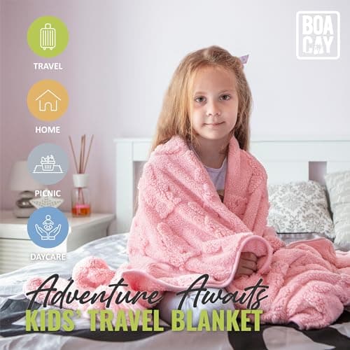 BOACAY Travel Toddler Blanket for Aeroplane, Car - Soft Children Throw Blanket for Daycare - Pillow for Girls, Boys with Backpack Clip, Luggage Sleeve — view 2