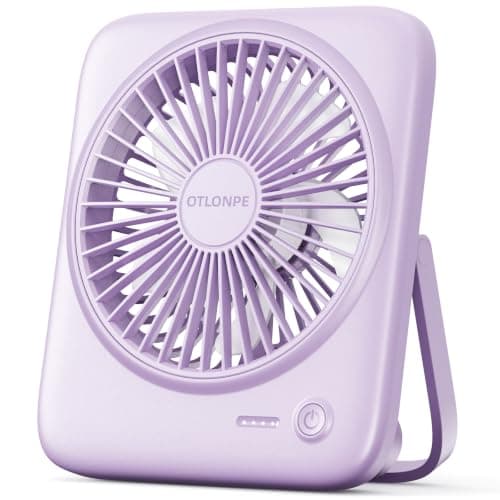 Otlonpe Portable Desk Fan, 4000mAh Small Rechargeable Quiet Personal Fan Battery-Operated & USB-Powered for Table, Travel, Bedroom, Sleeping, Office, Home Use, Cordless, 4-Speed, 6.5 Inches (Purple)