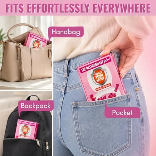 The Restroom Kit Plus: All-in-One Hygiene Travel Kit for Women, 12-Pack with Panty Liner, Patented Seat Cover, 3-Ply Toilet Paper, and Wipes — view 5