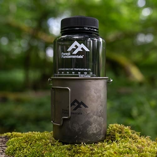 Ultralight Nesting Cookset | Gr1 Titanium 750ml (25fl oz) Cup & 1000ml (32fl oz) Wide-Mouth Bottle | Capacity for Boiling & Eating | Cook System for Hiking, Bushcraft, Camping Cookware | Inc Extras — view 2
