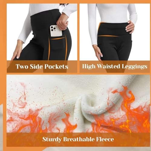 Missluck Fleece Lined Leggings Women UK with Pockets Thermal Leggings Womens High Waisted in Winter(Dark Grey,S) — view 2