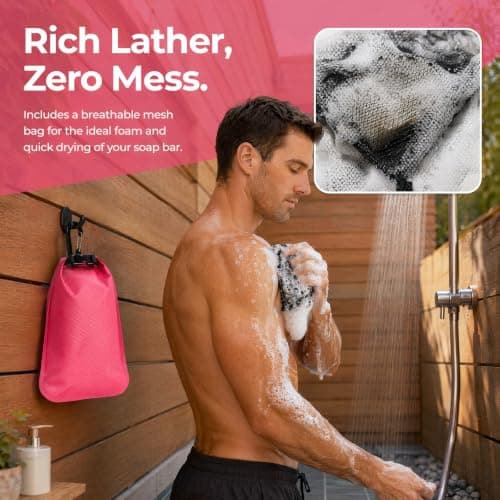 Kemay Travel Soap Bag, Waterproof Leakproof Soap Travel Case, Quick Drying Soap Bar Bag Portable Soap Holder with Lathering Mesh Bag and Carabiner for Camping, Gym, Outdoor — view 6