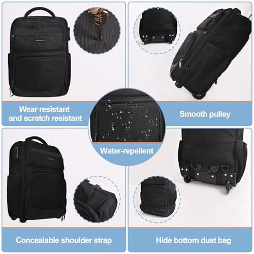 Hivexagon 21 Inch Rolling Backpack Water Resistant Wheeled Anti-Theft Laptop Backpack Hand Luggage Business Bag Large Capacity Multi Compartment Storage for Carry On Luggage Travel — view 5