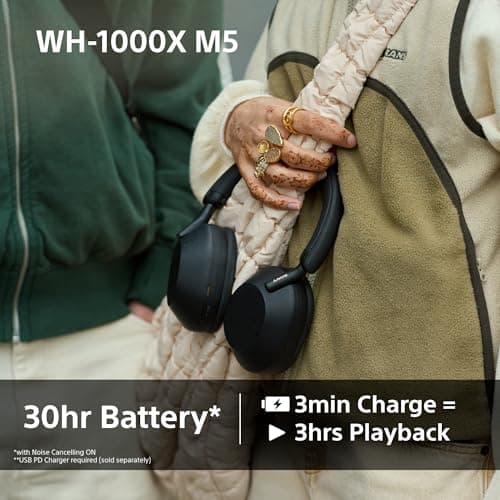 Sony WH-1000XM5 Wireless Over-Ear Headphones, Premium Active Noise Cancelling with personalized Spatial Audio, Up to 30hr Battery Life, Bluetooth Headphones, Midnight Blue — view 6