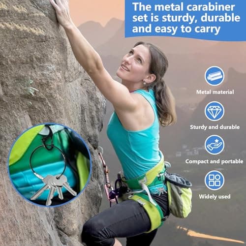12 Pcs Combination Key Carabiner Set: 6 Double-Sided Mini S Carabiners + 6 Stainless Steel Wire Keychains, Anti-Theft Zipper Lock Puller for Luggage Suitcase Backpacks Purses Handbags Tents Keys — view 5
