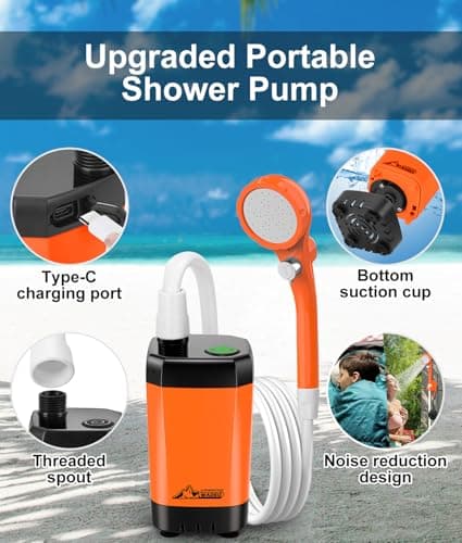 WADEO Portable Camping Shower, [10 Days Runtime] Rechargeable Battery Shower Pump, Outdoor Shower Kit for Beach, Pet, Travel, Car — view 6