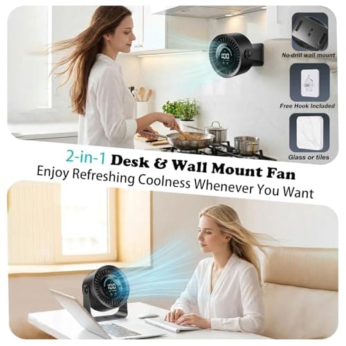 Luxepa Small Desk Fan, 100 Speed USB Rechargeable Battery Operated Quiet Portable Table Fan, Personal Desktop Cooling Fan with LED Display, 360° Tilt Tabletop Fan for Bedroom Office Travel (Black) — view 6