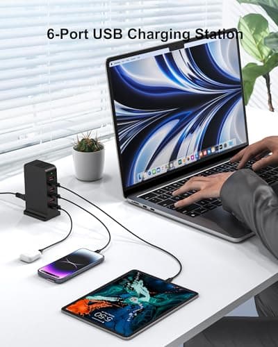 Qurzou Multi USB Charger,50W USB Tower Charging Station,Charger Plug with 6 Ports for iPhone 15/15 Pro/15 Pro Max/iPhone 14/14 Pro/14 Pro Max/13 Pro/13 Pro Max,Samsung,iPad,etc(black) — view 2