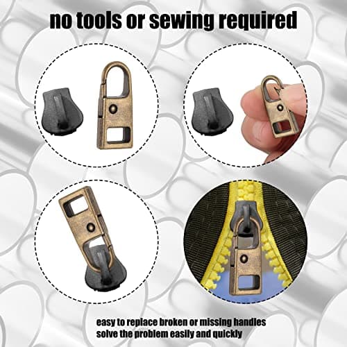 8 Pieces Zipper Pull Replacement Zipper Repair Kit Slider Metal Handle Mend Fixer Detachable Head Pull Tab for Luggage Backpack Jacket Coat(Bronze) — view 6