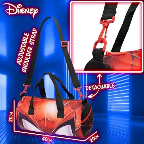 Disney Kids Sports Bag, Holdall with 2 Pockets & Adjustable Strap (Black/Red Spiderman) — view 5