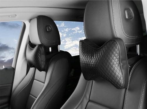 Qirc 2 pieces Car Headrest Pillows, Car Headrest Cushions, Car Leather Neck Support Pillows, Comfortable Soft Universal Car Seat Pillows, Ergonomic Cushion for Auto Driving (Black)