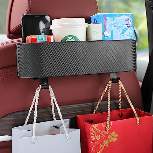 BELOMI Car Headrest Backseat Organizer with Cup Holder, Seat Back Hanging Storage Box with Hooks, Multi-Functional Drink Pocket Food Snack Phone Tray for Kids, Car Travel Accessories (Black) — view 6