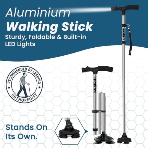 MEDITAL Walking Stick with LED Light - Self-Standing Folding Walking Cane. — view 2