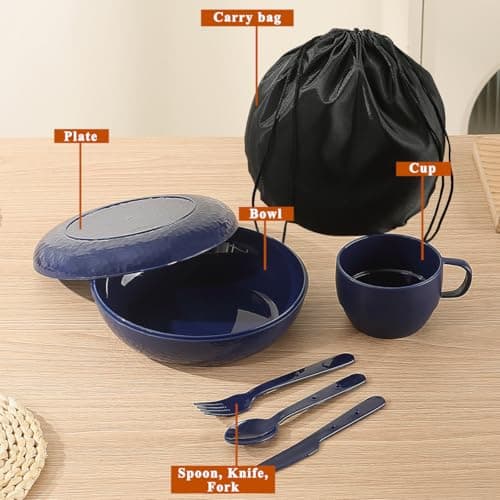 Evanda Camping Mess Kit with Bowl, Plate, Cup, Spoon, Fork, Knife and Carry Bag, Reusable Camping Accessories Essentials Gear Light Weight and Small Space Easy to Carry or Put in Backpack — view 3