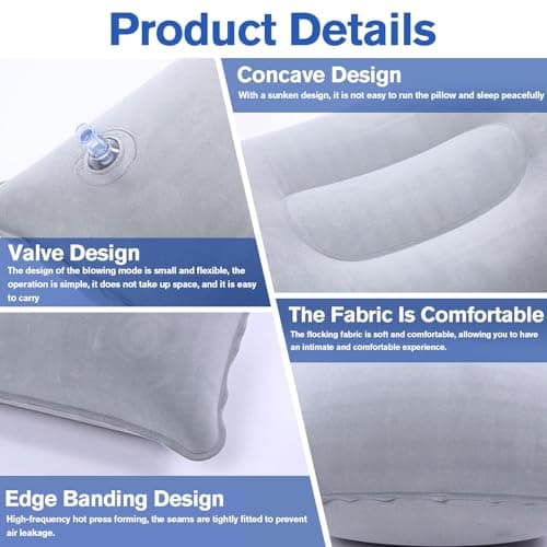 VEGCOO 5 Pack Inflatable Pillow, Multipack of Blow Up Pillows 22 * 34cm, Inflatable Pillows Compact Light Water Resistant, Perfect for Travel, Camping, Outdoors, Fishing, Beach — view 3
