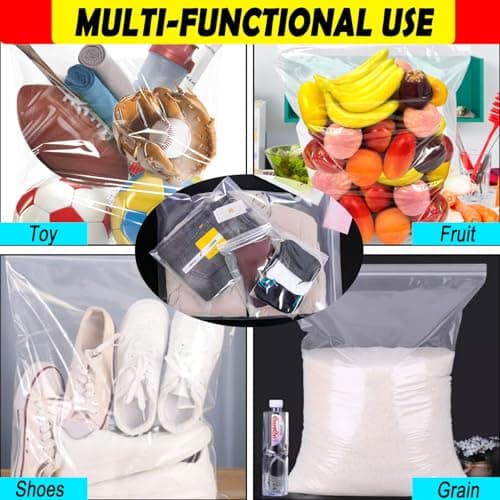 HongChelle 20Pcs 40x60 cm Zipper Seal Bags, Reusable Clear Bags for Clothing, Plastic Waterproof Luggage Organizer, Suitable for Travel, School, Moving, Home Storage. (Without Hole) — view 6