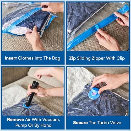 Spacesaver Jumbo Vacuum Storage Bags for Clothes - 100 x 80 cm Vacuum Bags and Space Saver for Comforters and Blankets - Compression Seal for Closet Organization with Hand Pump for Travel - Pack of 6 — view 6