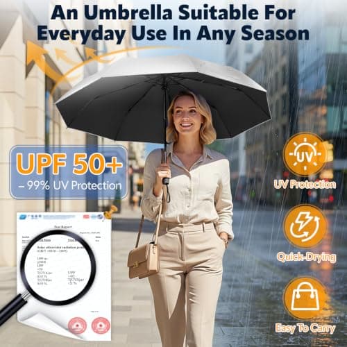 ZOMAKE UV Umbrella for Sun Protection UPF 50+ (46 Inch,Silver/Black) — view 2